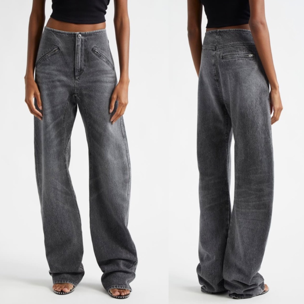 Alexander Wang Hotfix Crystal Moto Jeans Pants Black Crackle Grey 28 NWT
